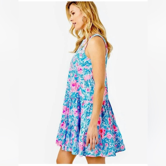 Lilly Pulitzer Trina Dress Size Medium in Bondi Blue My Little Peony - Picture 2 of 9